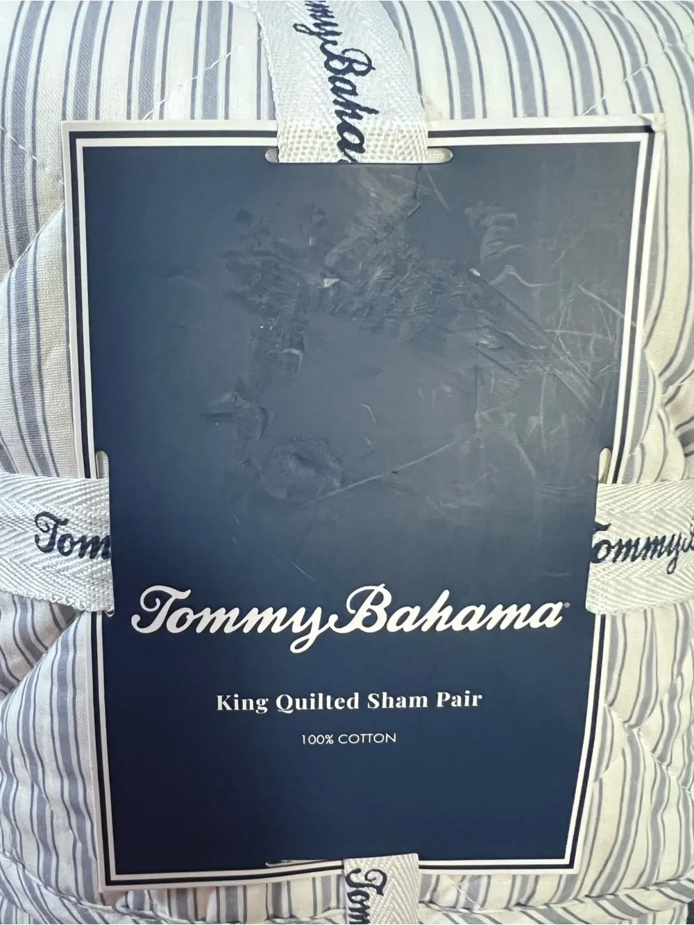 Tommy Bahama MAKENA Quilted 2 Shams KING Blue Stripe Coastal Nautical Farmhouse